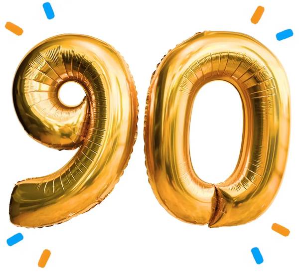 90 Jaar Cijfer Ballonnen Goud - Gevuld Met Helium - 66 cm - Ballonnenshop.nl