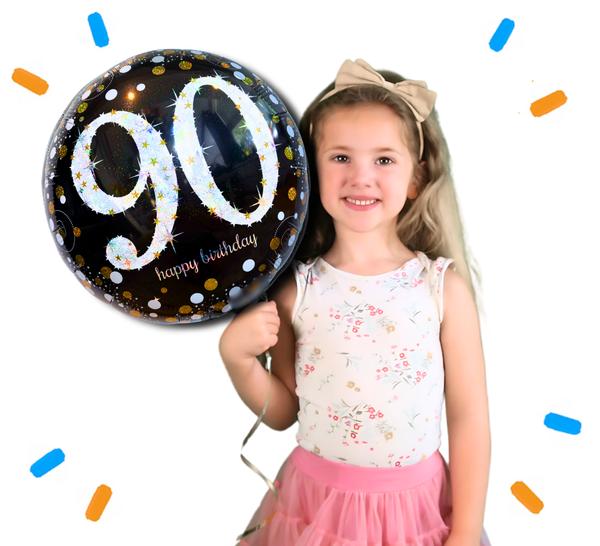 90 Jaar Helium Ballon Zwart/Zilver/Goud - Gevuld Met Helium - 46 cm - Ballonnenshop.nl
