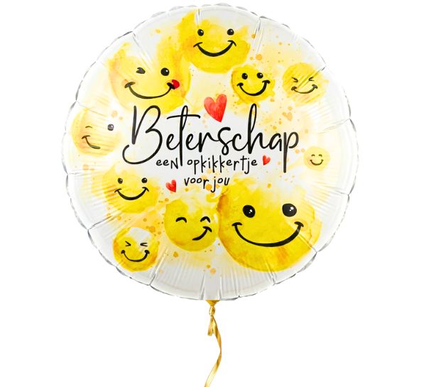 Beterschap Smiley Opkikker Ballon - Gevuld Met Helium - 43 cm