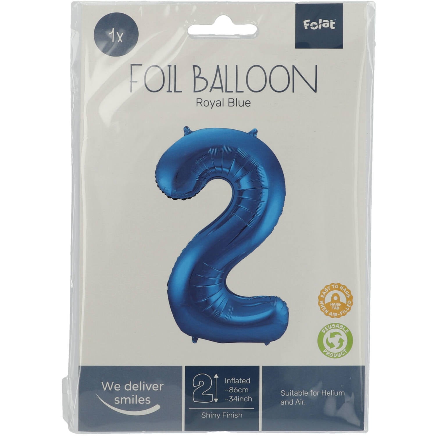 Cijfer Ballon 2 - Blauw - 86 cm