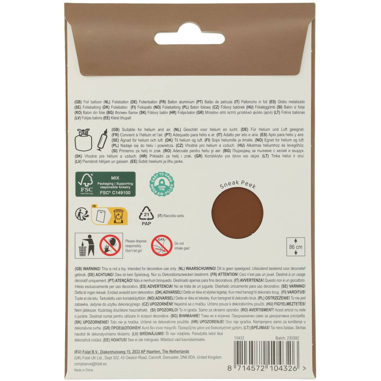 Cijfer Ballon 2 - Bruin - 86 cm