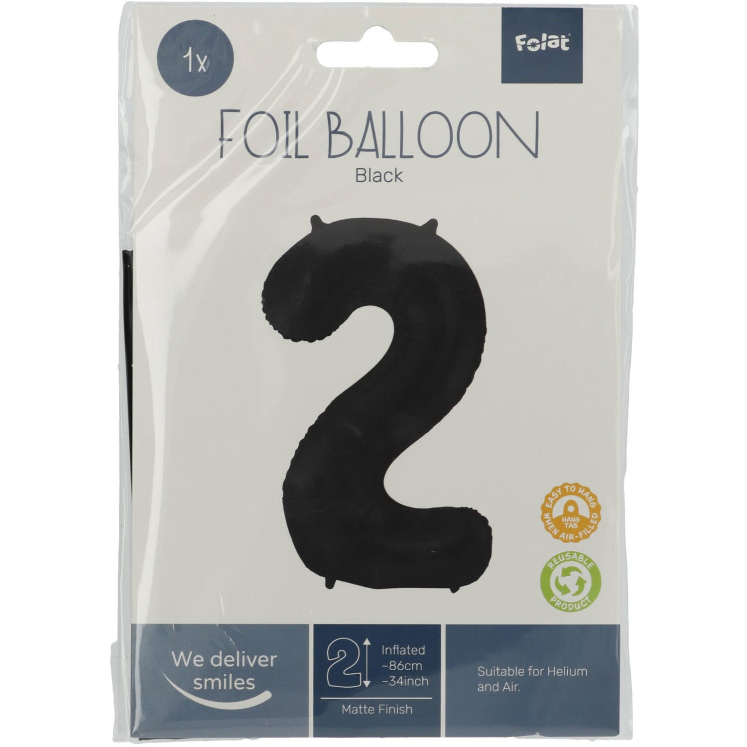 Cijfer Ballon 2 - Zwart - 86 cm