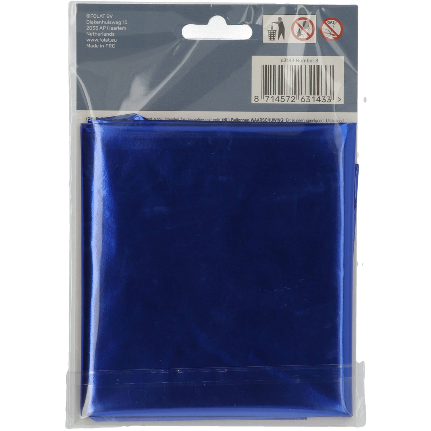 Cijfer Ballon 3 - Blauw - 86 cm