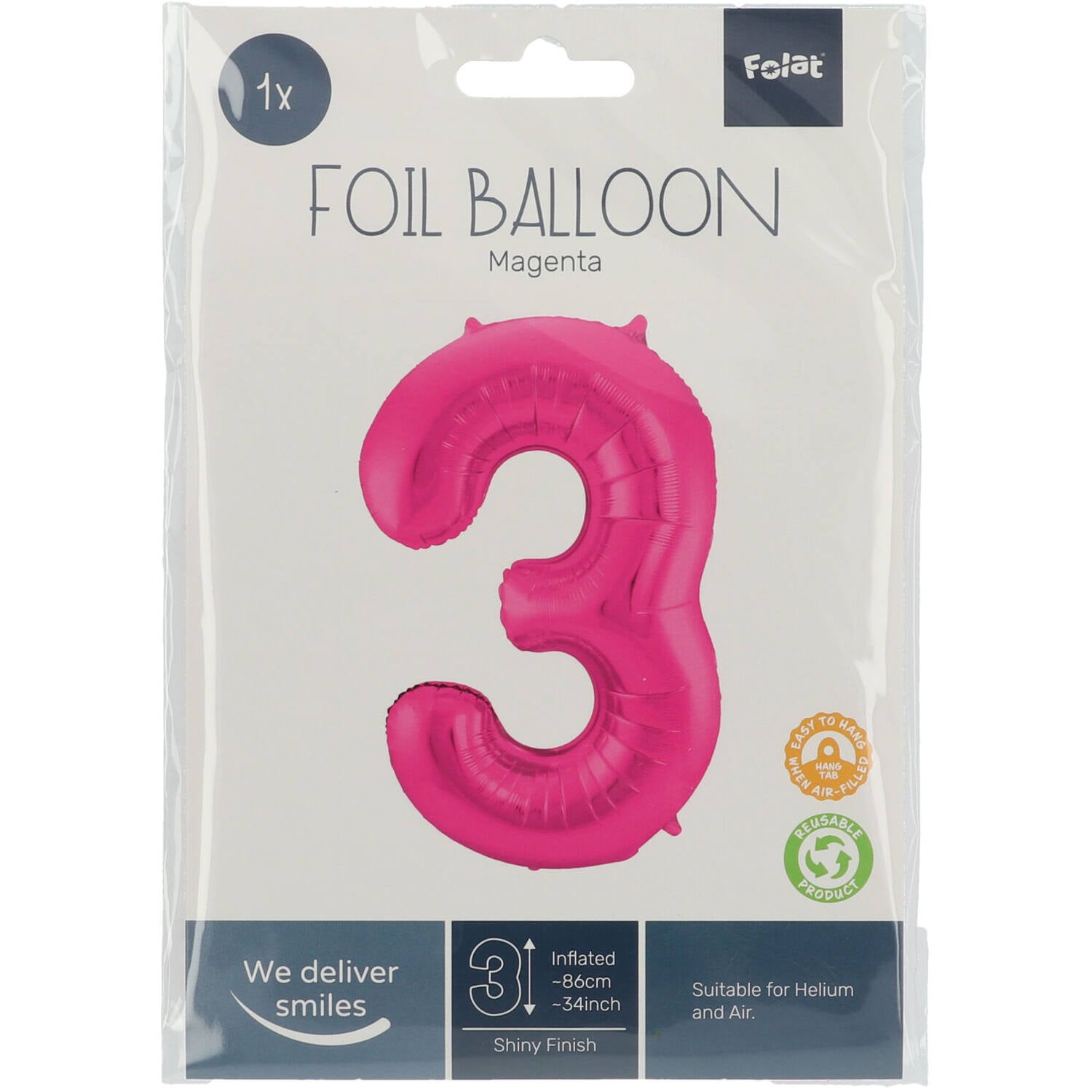 Cijfer Ballon 3 - Roze - 86 cm