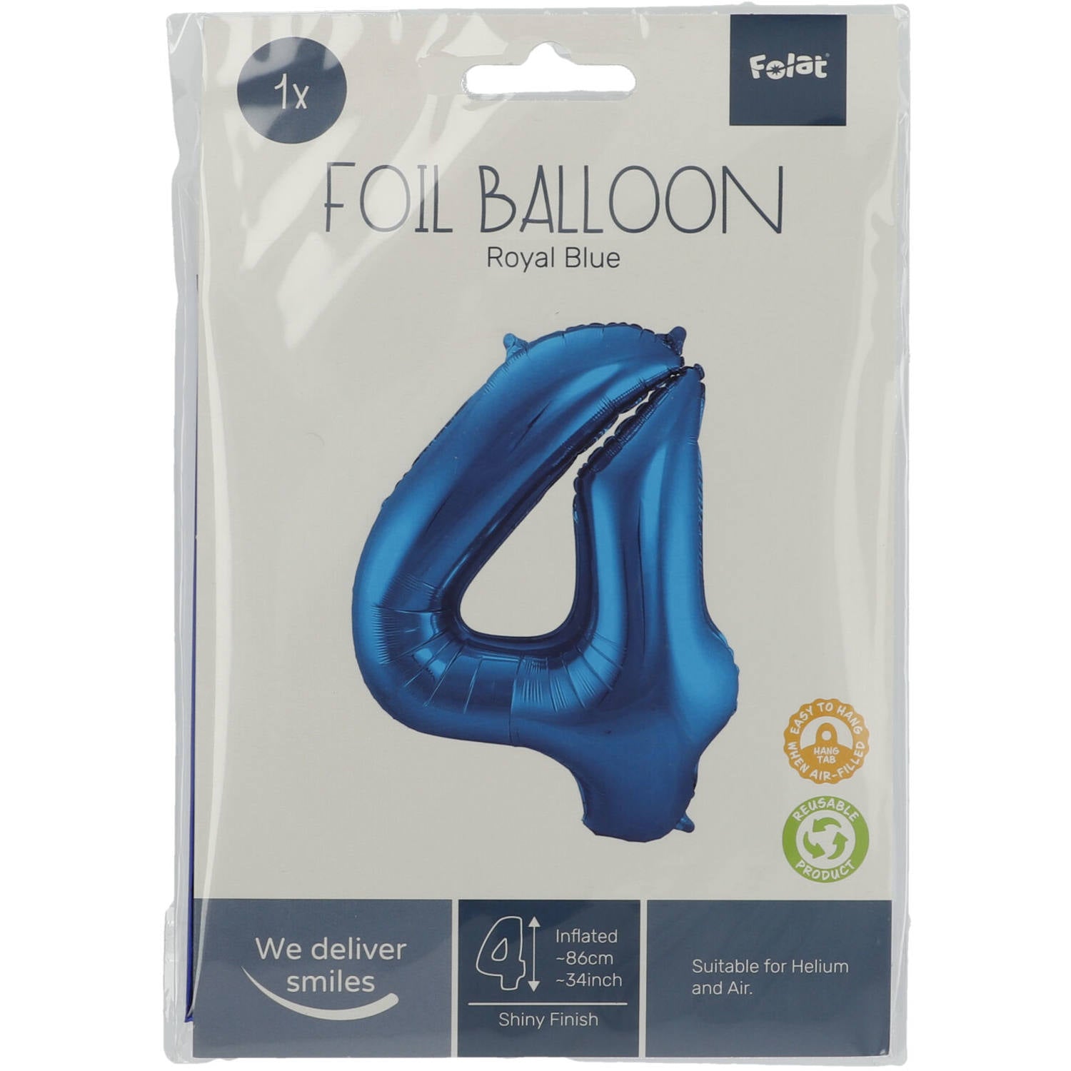 Cijfer Ballon 4 - Blauw - 86 cm