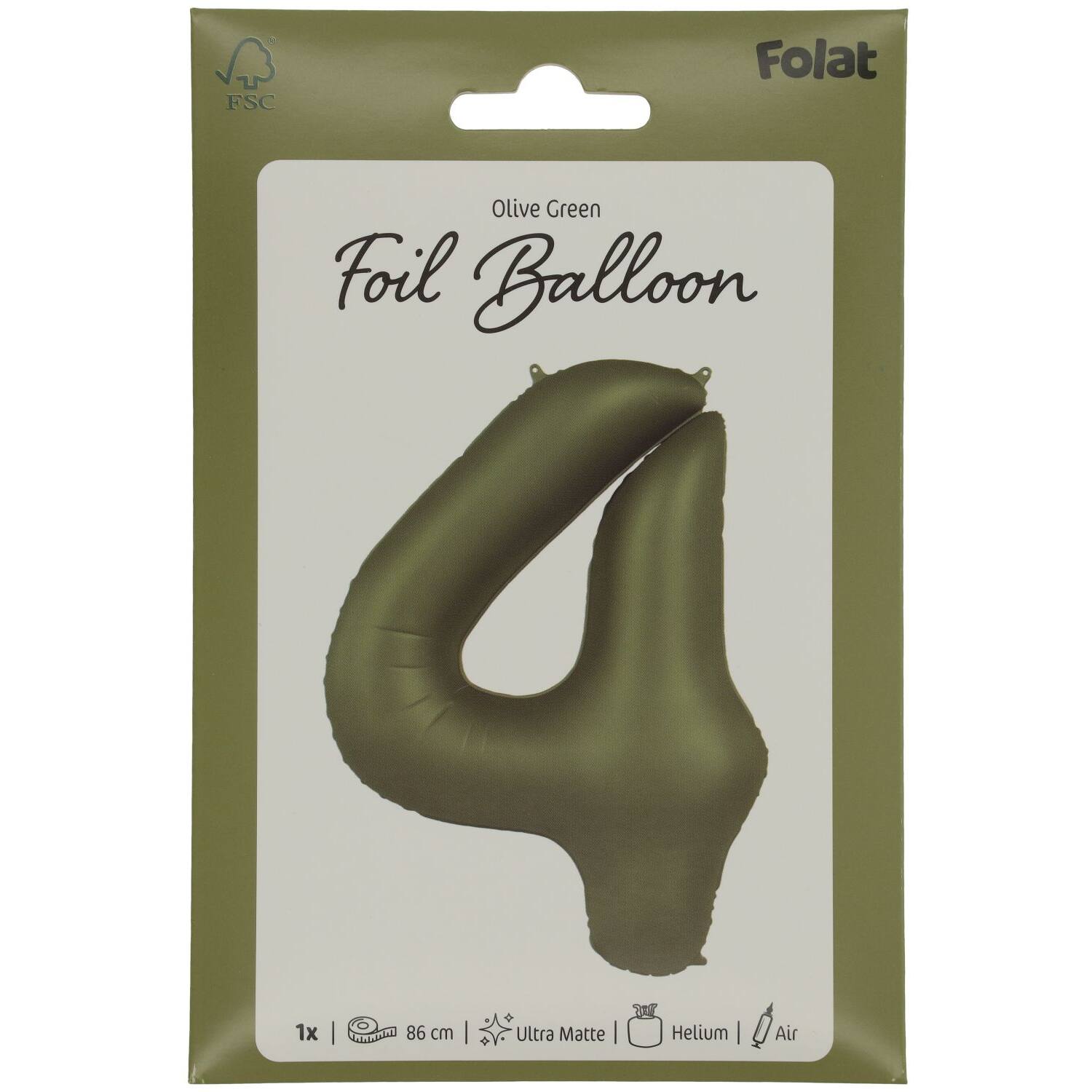 Cijfer Ballon 4 - Groen - 86 cm