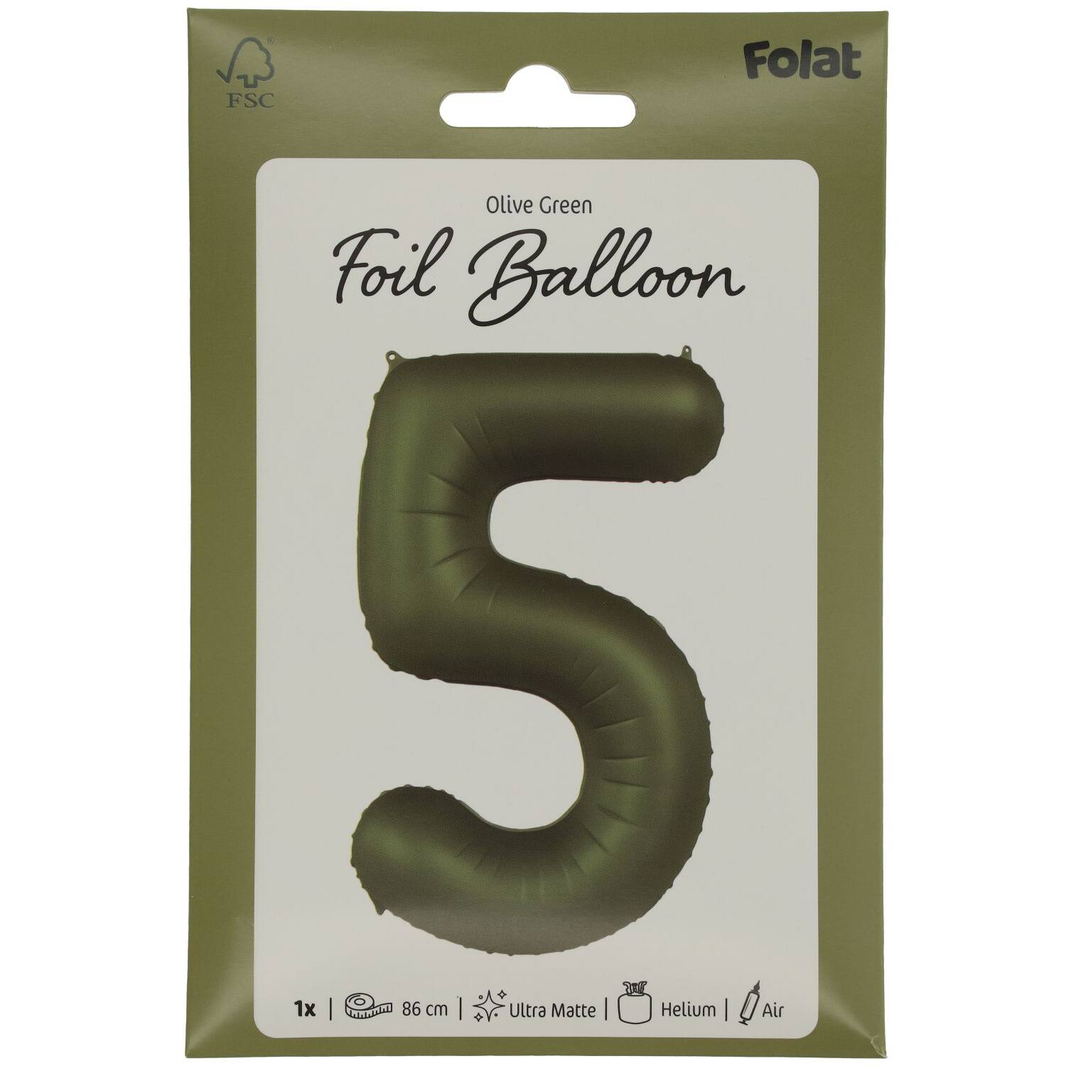 Cijfer Ballon 5 - Groen - 86 cm