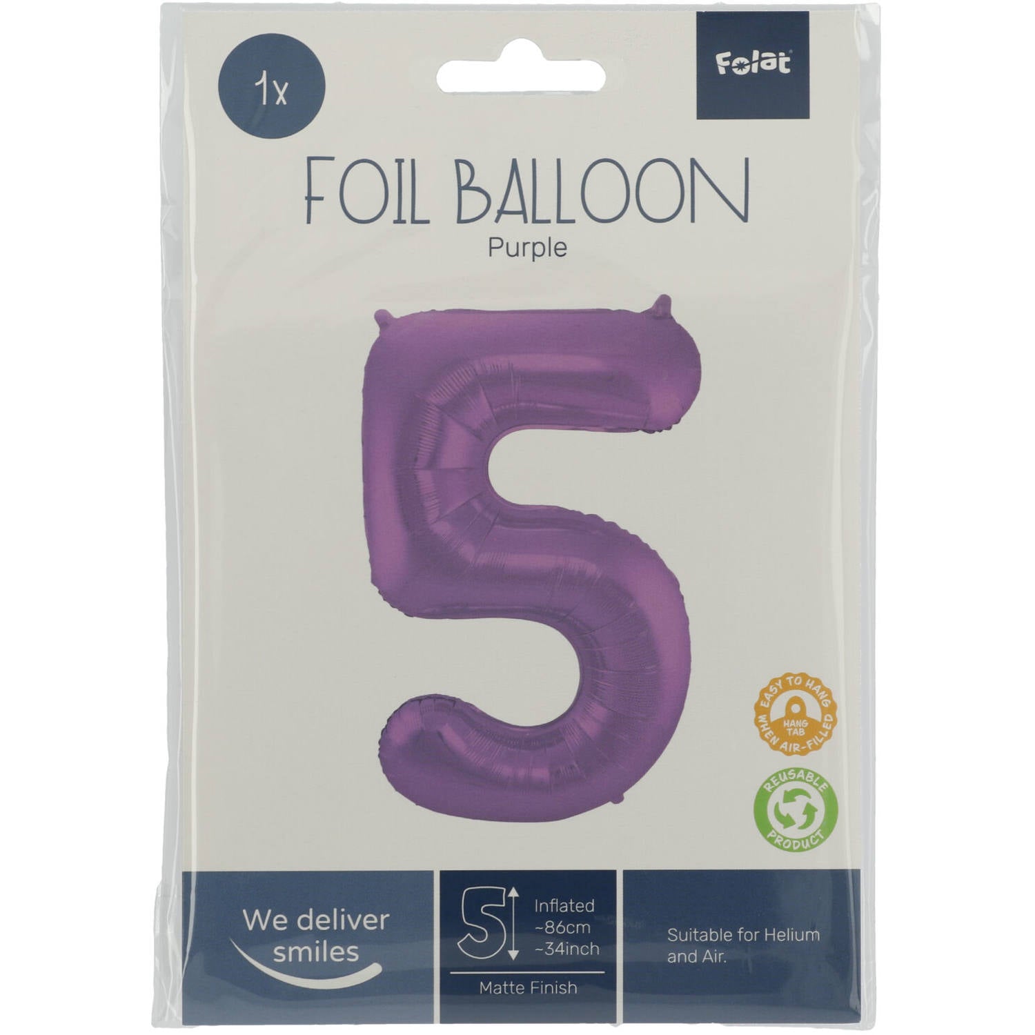 Cijfer Ballon 5 - Paars - 86 cm