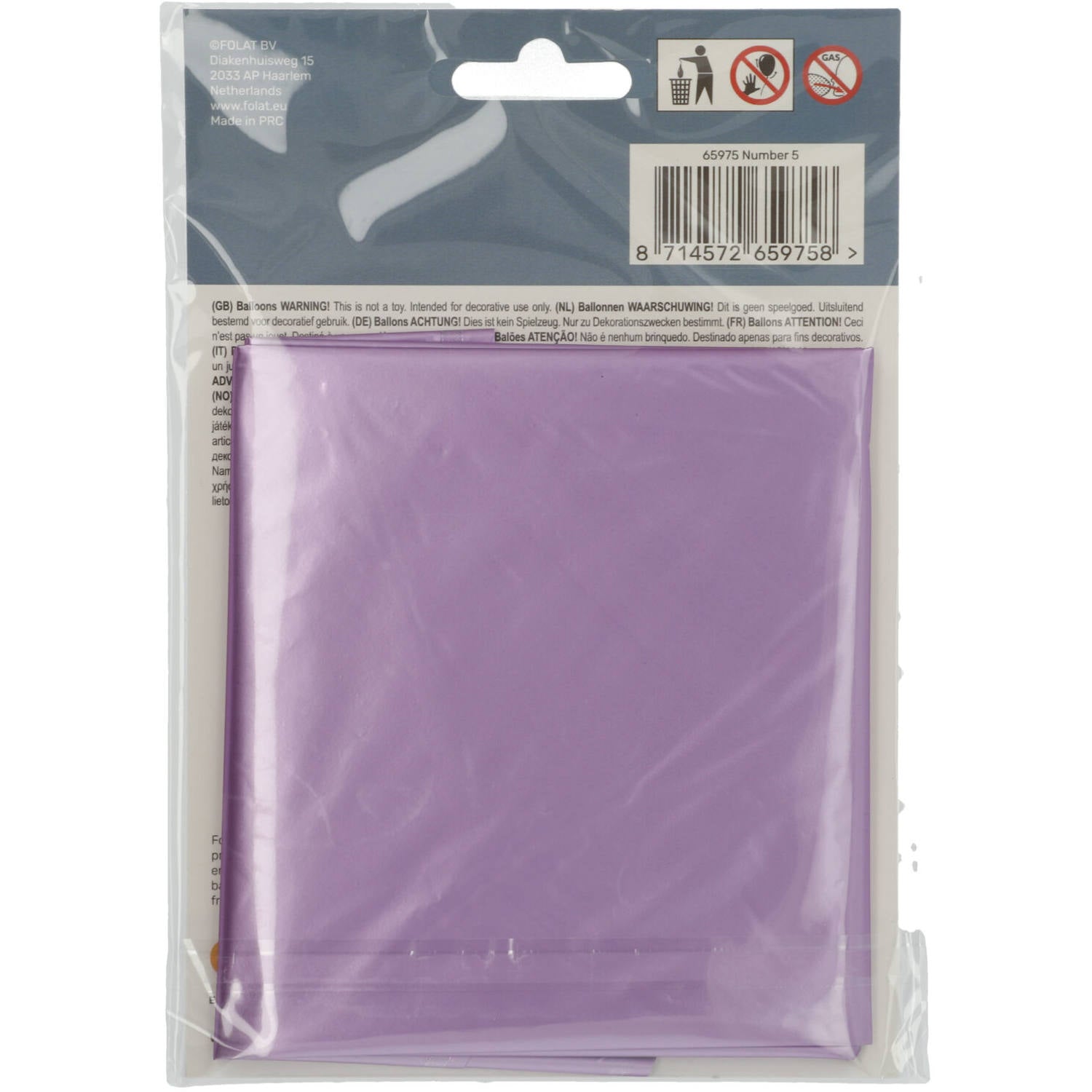 Cijfer Ballon 5 - Paars - 86 cm