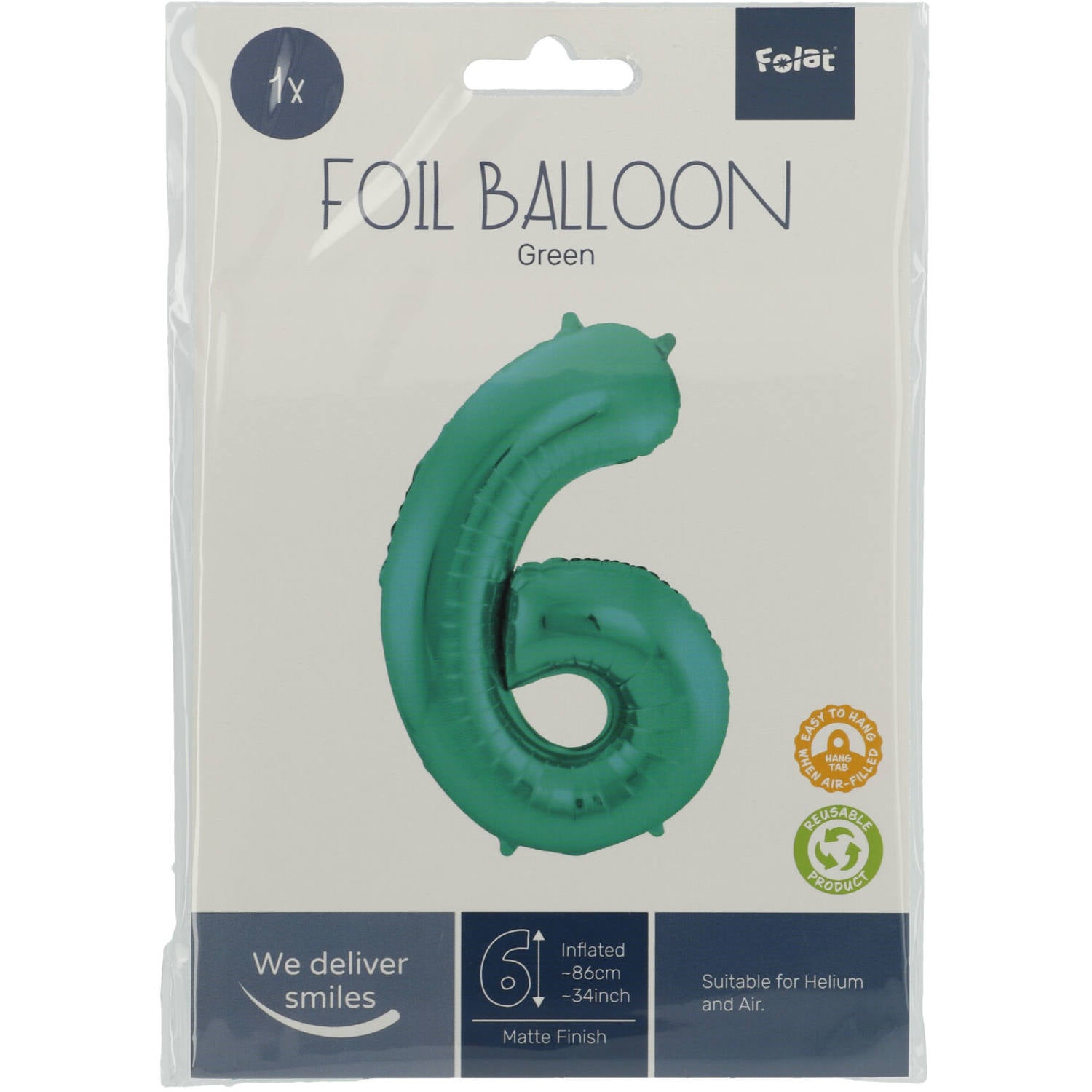 Cijfer Ballon 6 - Licht Groen - 86 cm