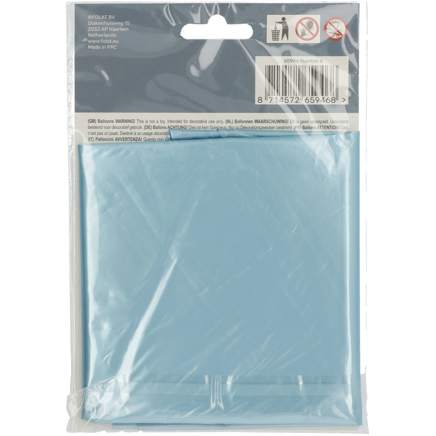 Cijfer Ballon 6 - Pastel Blauw - 86 cm