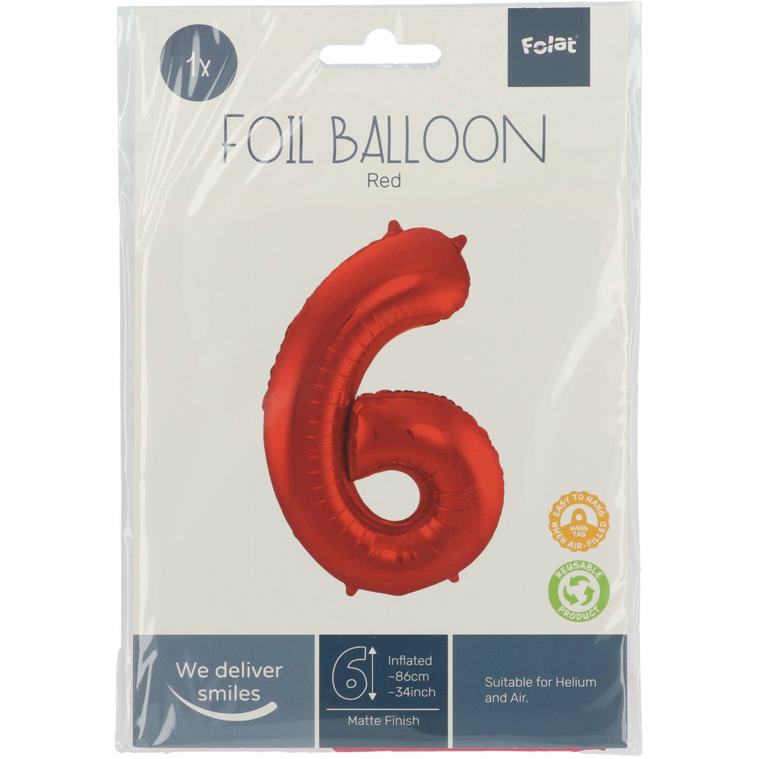 Cijfer Ballon 6 - Rood - 86 cm