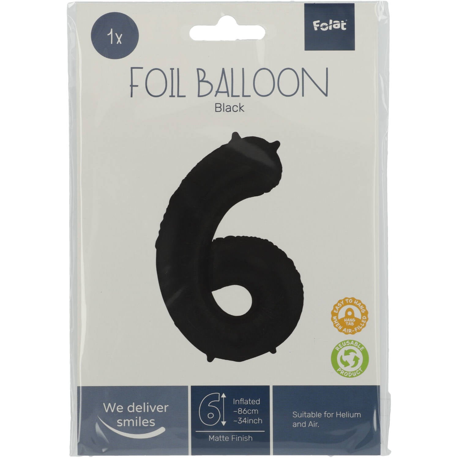 Cijfer Ballon 6 - Zwart - 86 cm