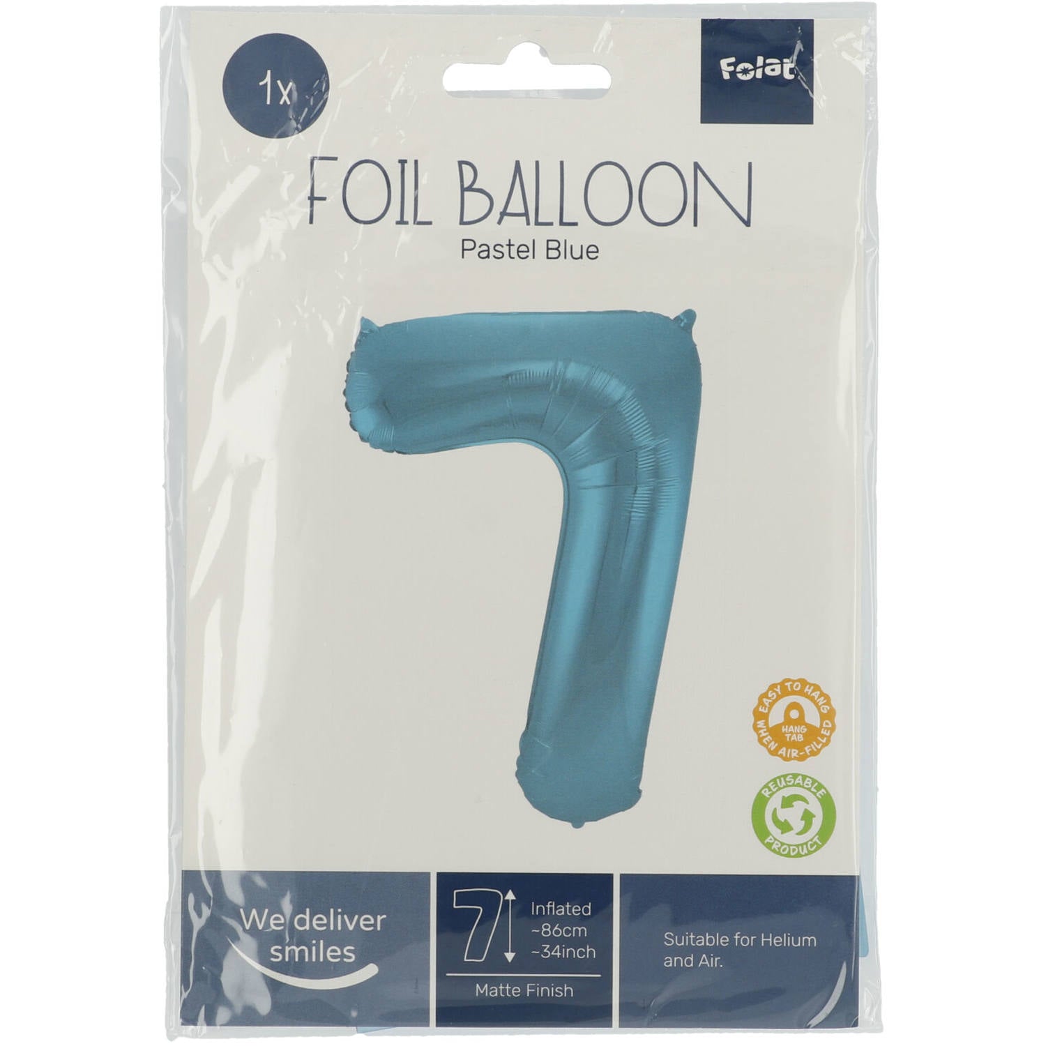 Cijfer Ballon 7 - Pastel Blauw - 86 cm