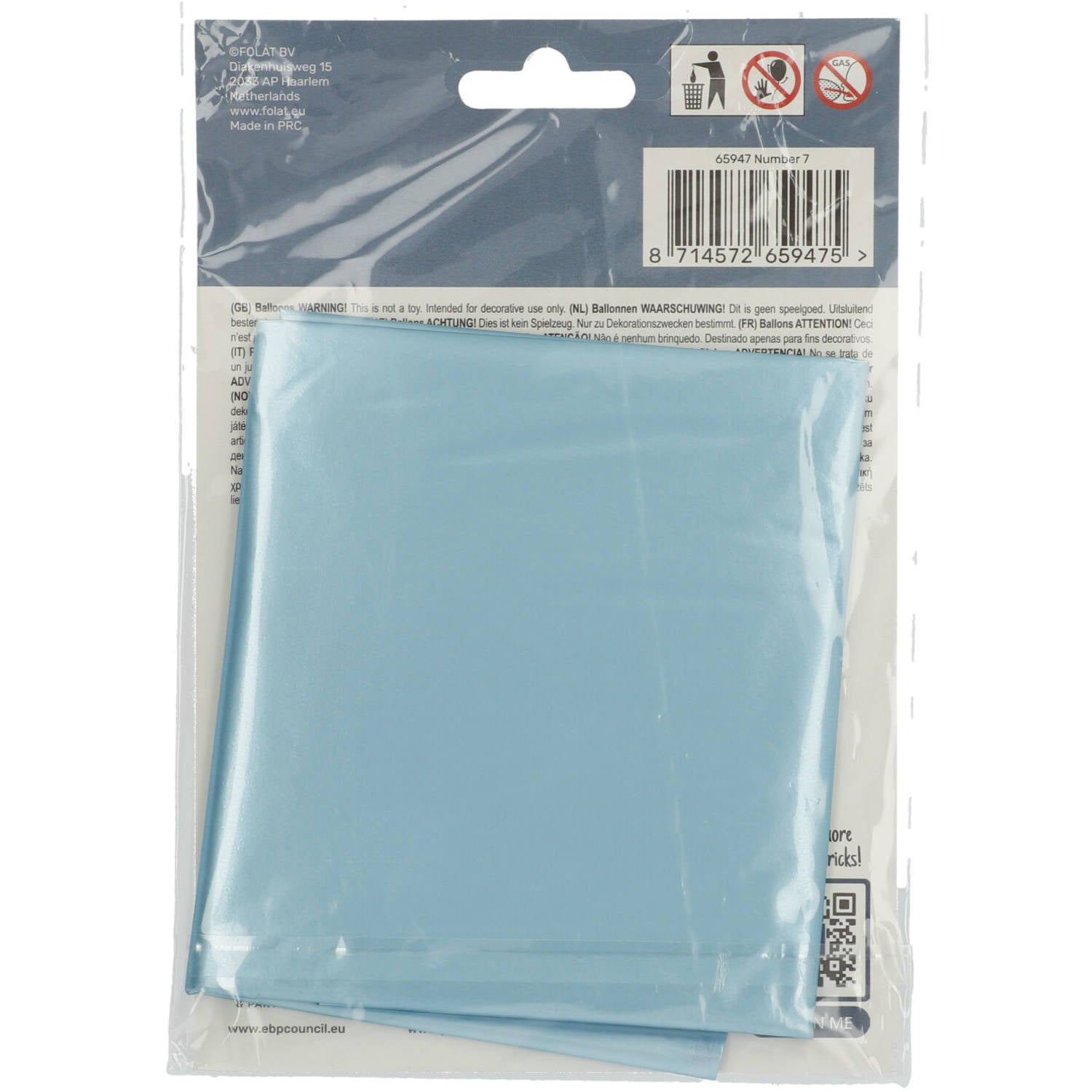 Cijfer Ballon 7 - Pastel Blauw - 86 cm