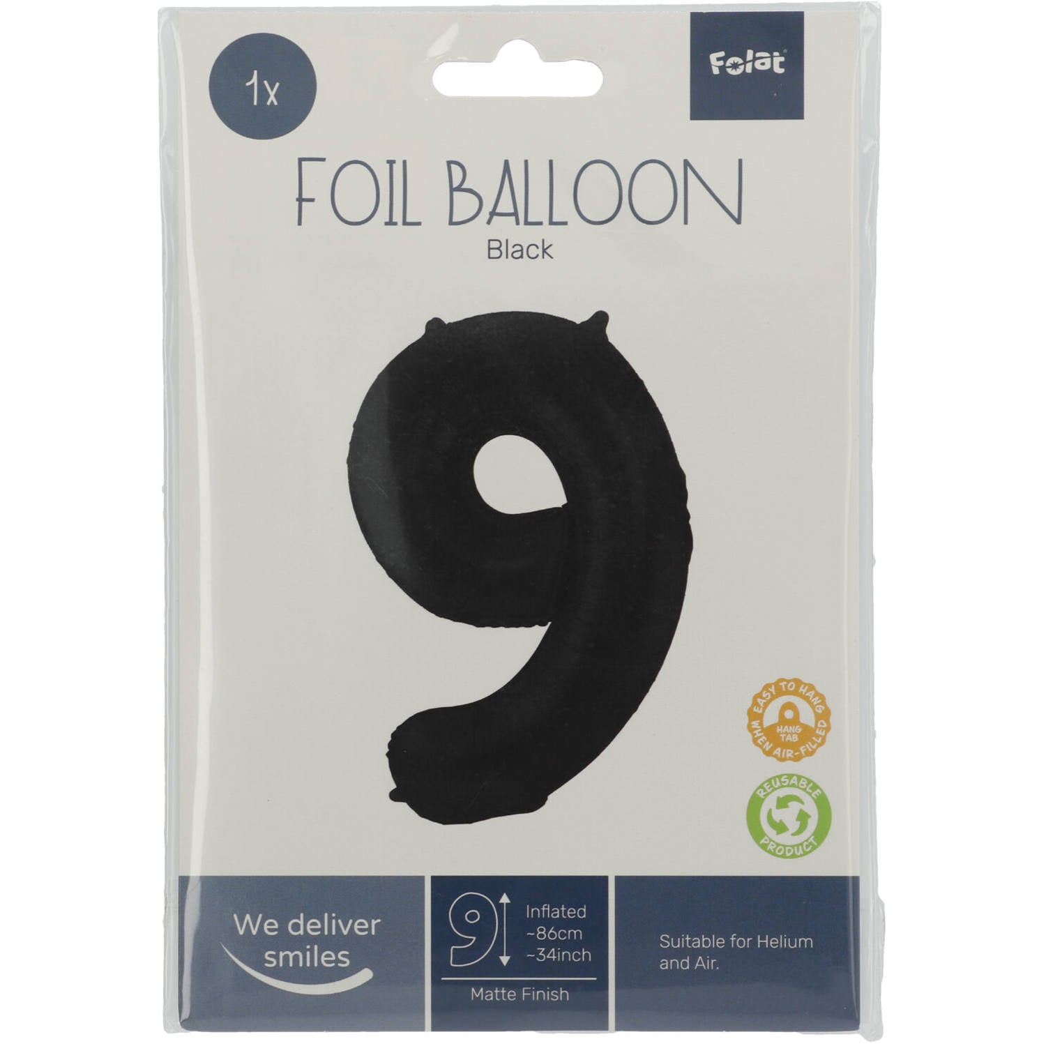 Cijfer Ballon 9 - Zwart - 86 cm