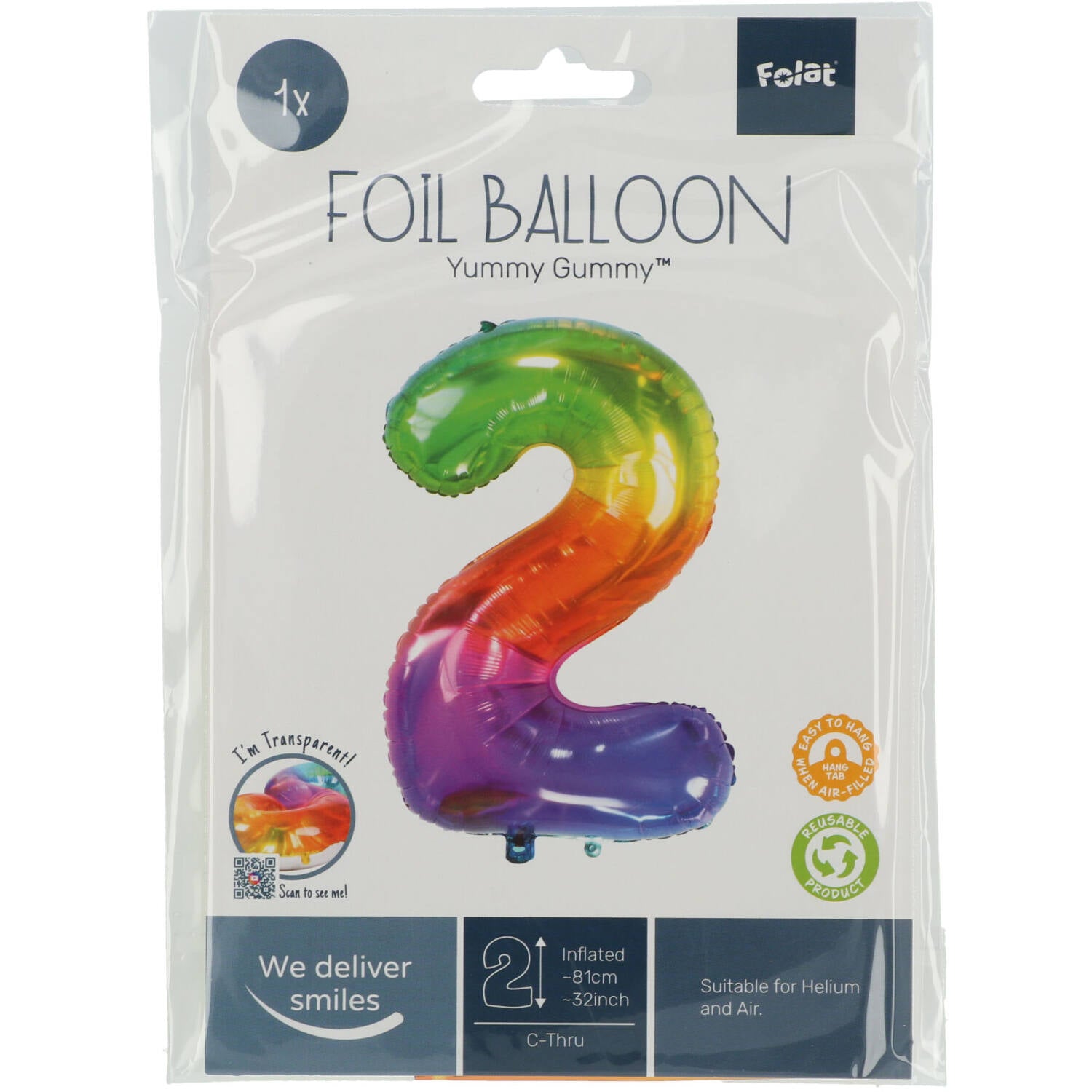 Cijfer Ballon 2 - Yummy Gummy - 86 cm