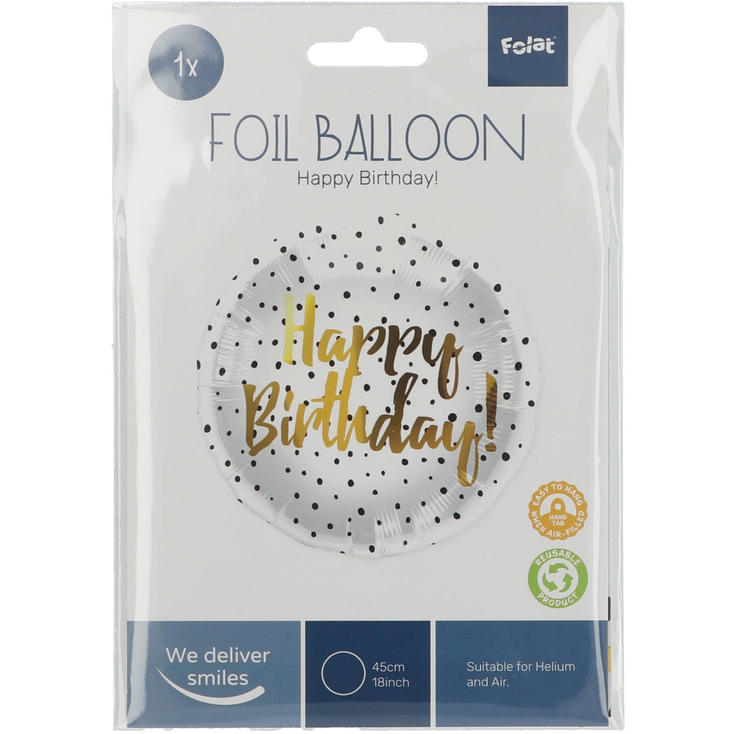 Happy Birthday Stippen Zwart Folie Ballon - 46 cm