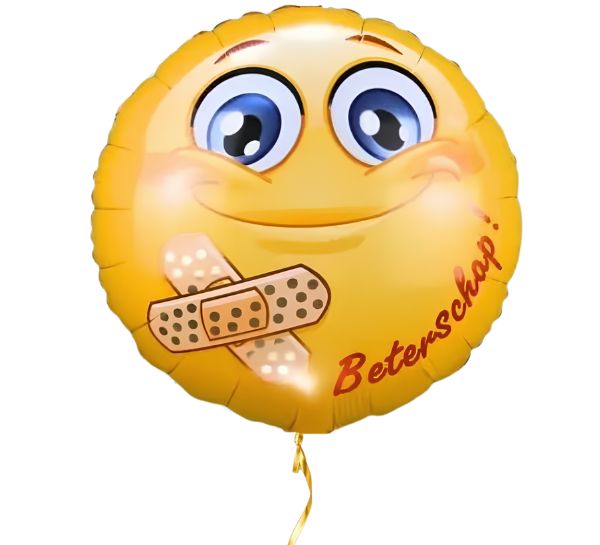Smiley beterschap ballon - Gevuld Met Helium - 45 cm