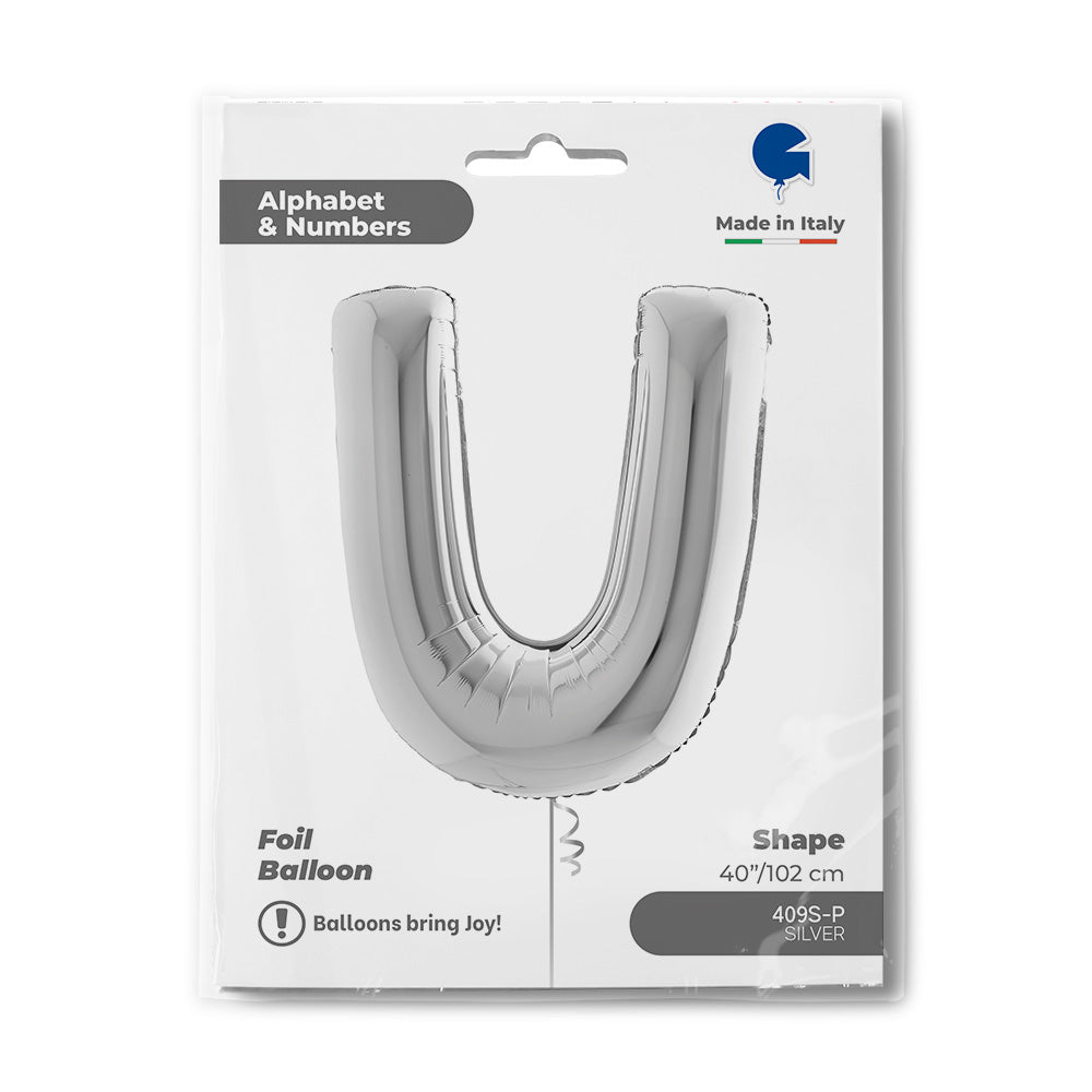 Letter Ballon U Zilver 102 cm