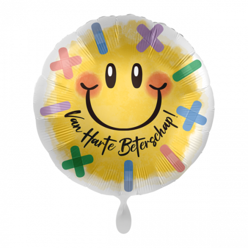 Smiley Van Harte Beterschap Helium Ballon - Gevuld Met Helium - 43 cm