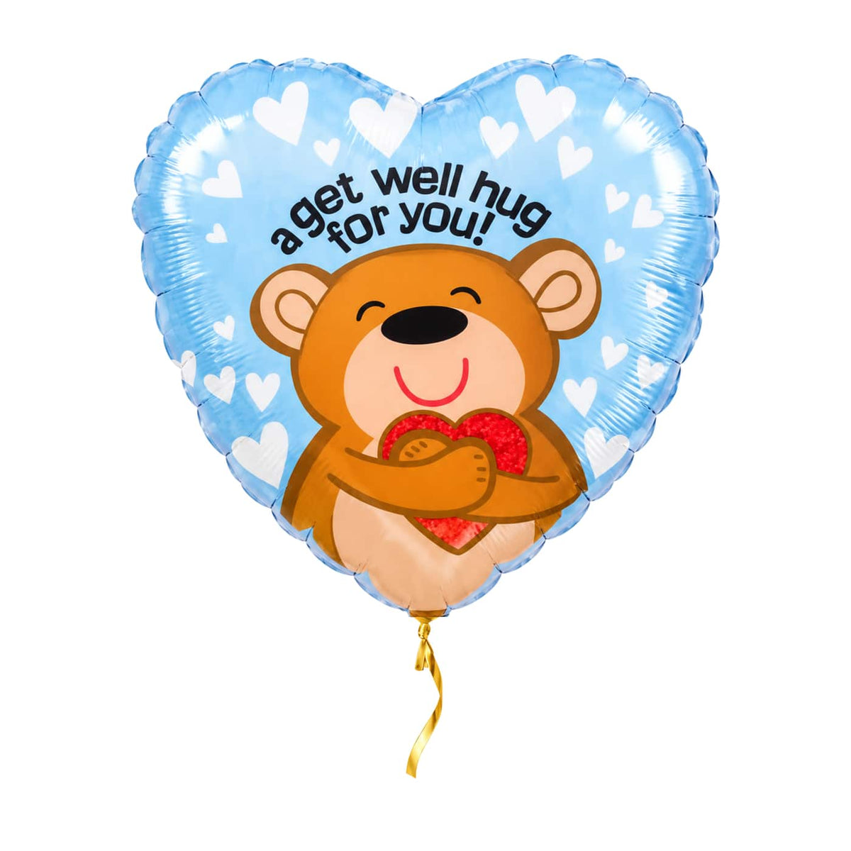 A Get Well Hug For You Ballon – met helium gevuld, met gouden lint