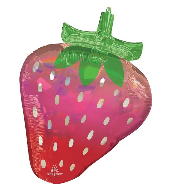 Aardbei Holographic Iridescent Helium Ballon - Gevuld Met Helium - 68cm - Ballonnenshop.nl