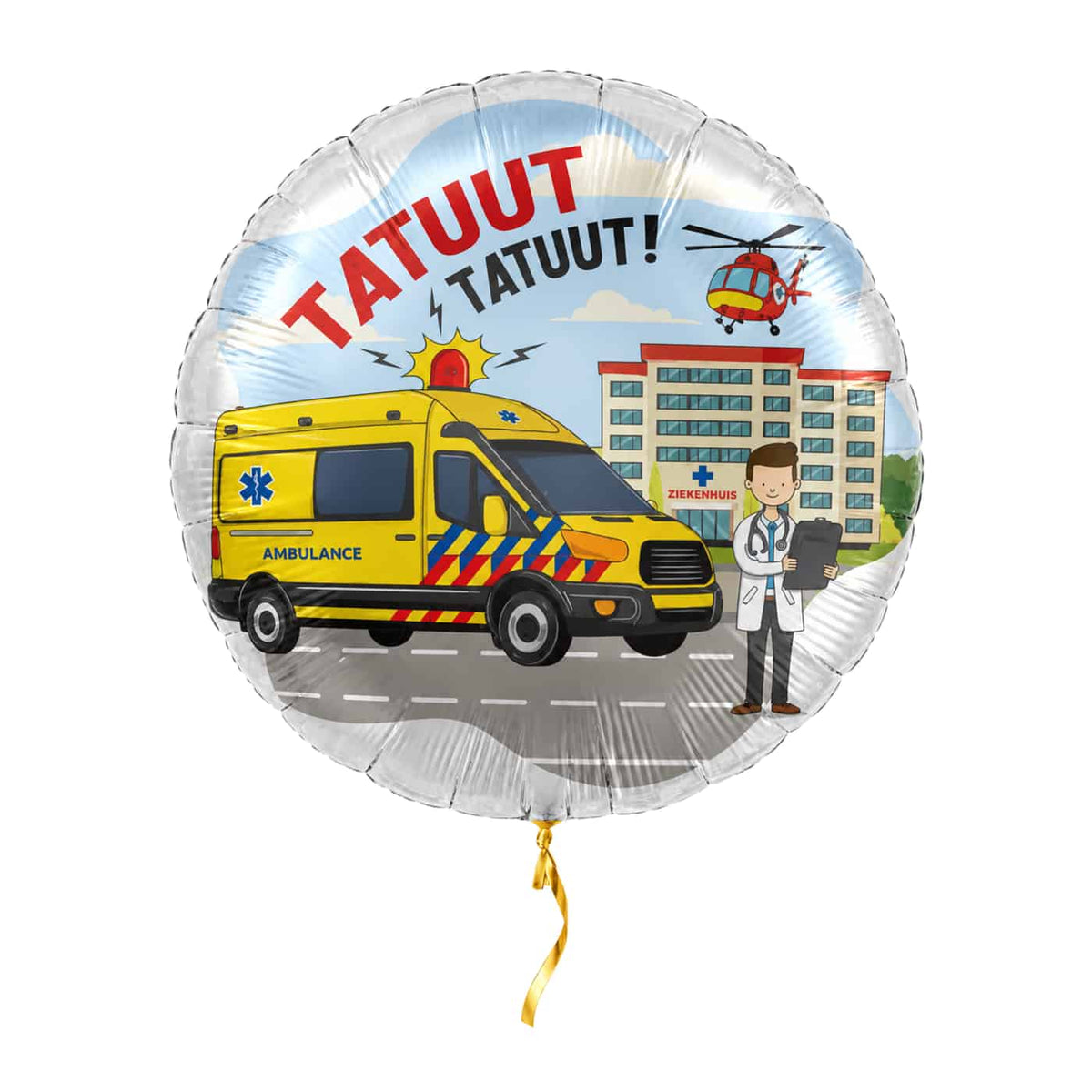 Ambulance Helium Ballon met helium en gouden lint