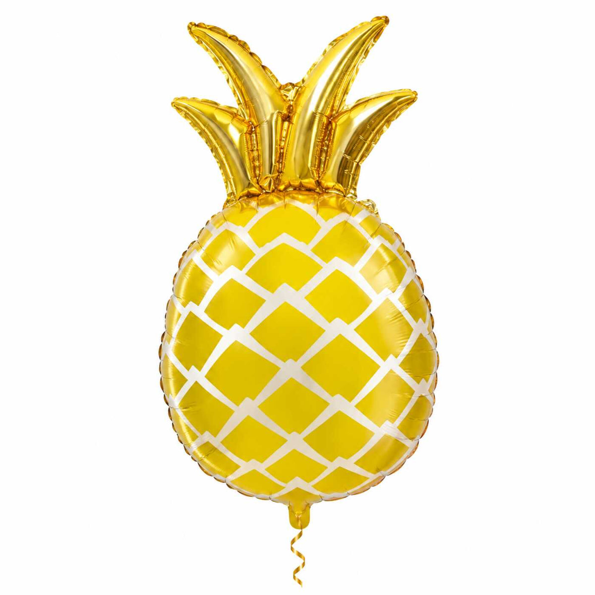 Ananas Helium Ballon met dun metallic gouden lint op witte achtergrond – Ballonnenshop.nl