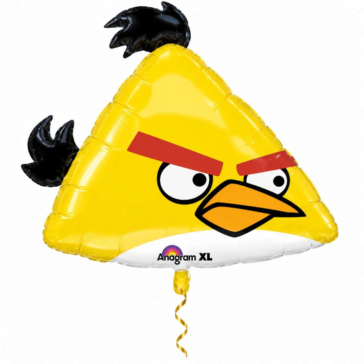 Angry Birds Gele Vogel Ballon met dun metallic gouden lint op witte achtergrond – Ballonnenshop.nl