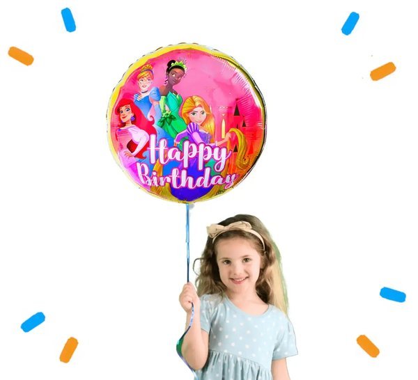 Ariel, Assepoester, Tiana & Rapunzel Disney Prinsessen Happy Birthday Helium Ballon - Gevuld Met Helium - 46 cm - Ballonnenshop.nl