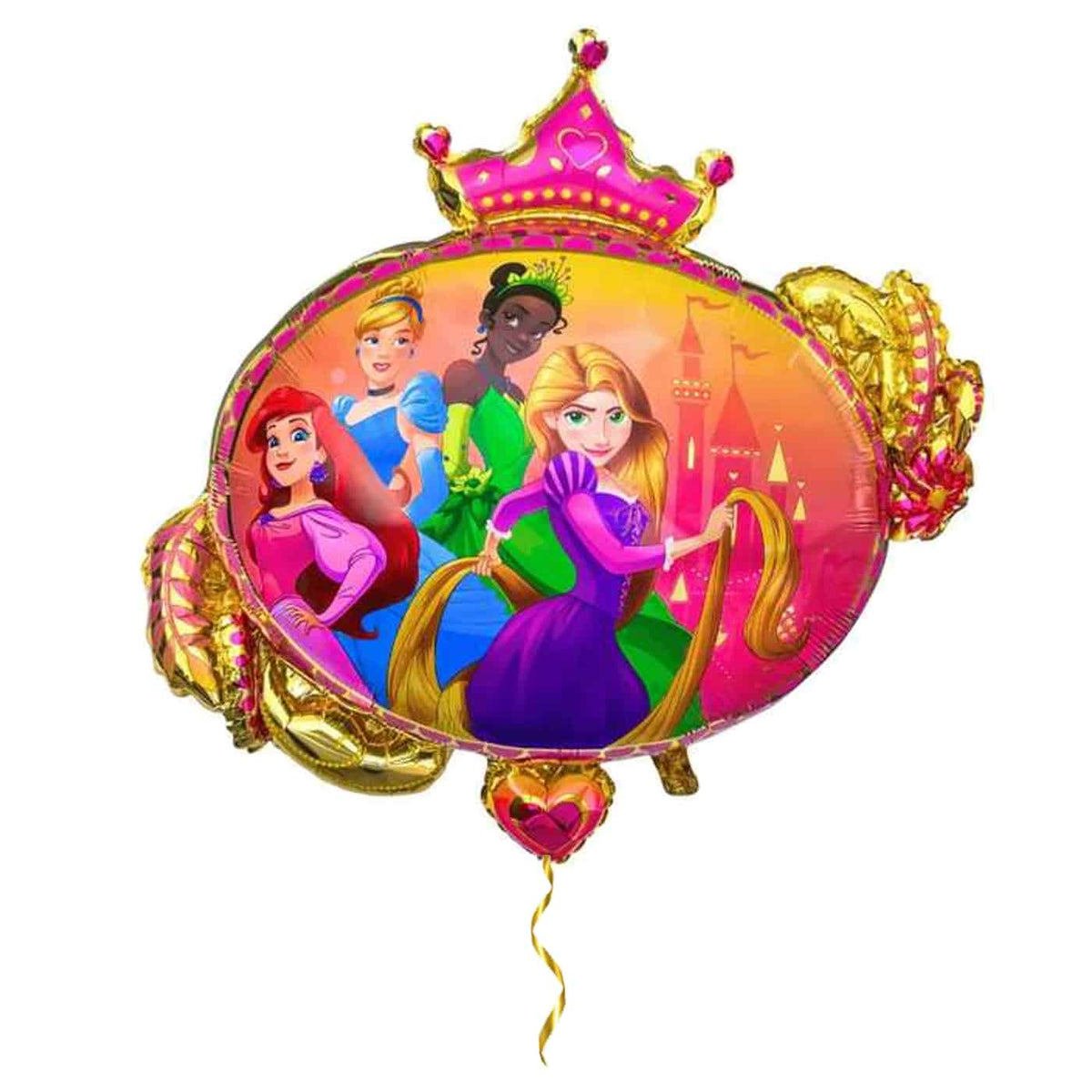 Disney Prinsessen XL Ballon – helium gevuld met metallic gouden lint – Ballonnenshop.nl