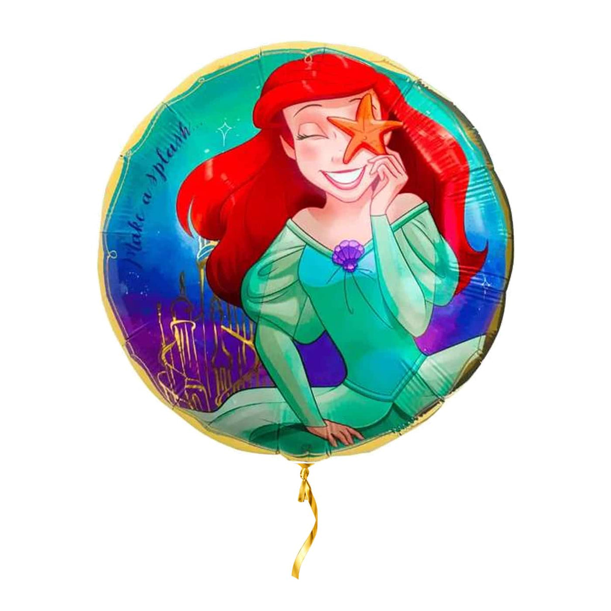 Ariel Disney Prinses Ballon – met helium gevuld, met gouden lint