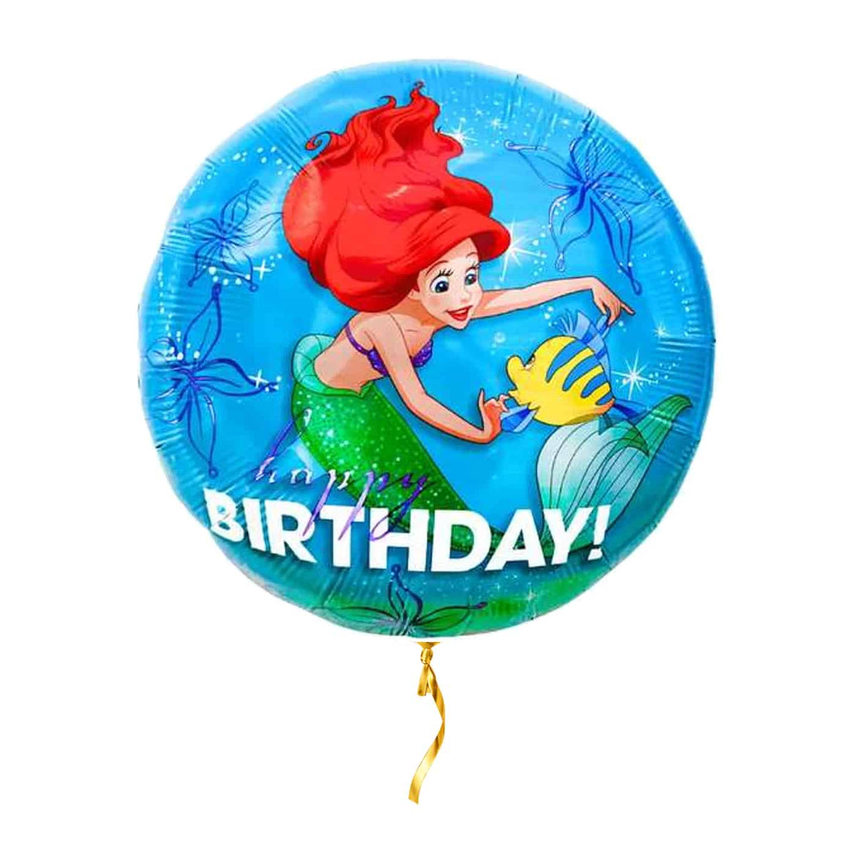 Ariel Happy Birthday Ballon – met helium gevuld, met gouden lint