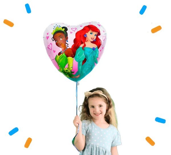 Ariel & Tiana Disney Prinses Hart Helium Ballon - Gevuld Met Helium - 46 cm - Ballonnenshop.nl