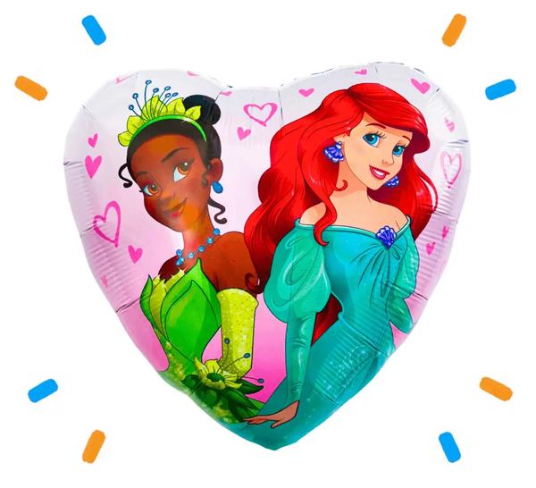 Ariel & Tiana Disney Prinses Hart Helium Ballon - Gevuld Met Helium - 46 cm - Ballonnenshop.nl