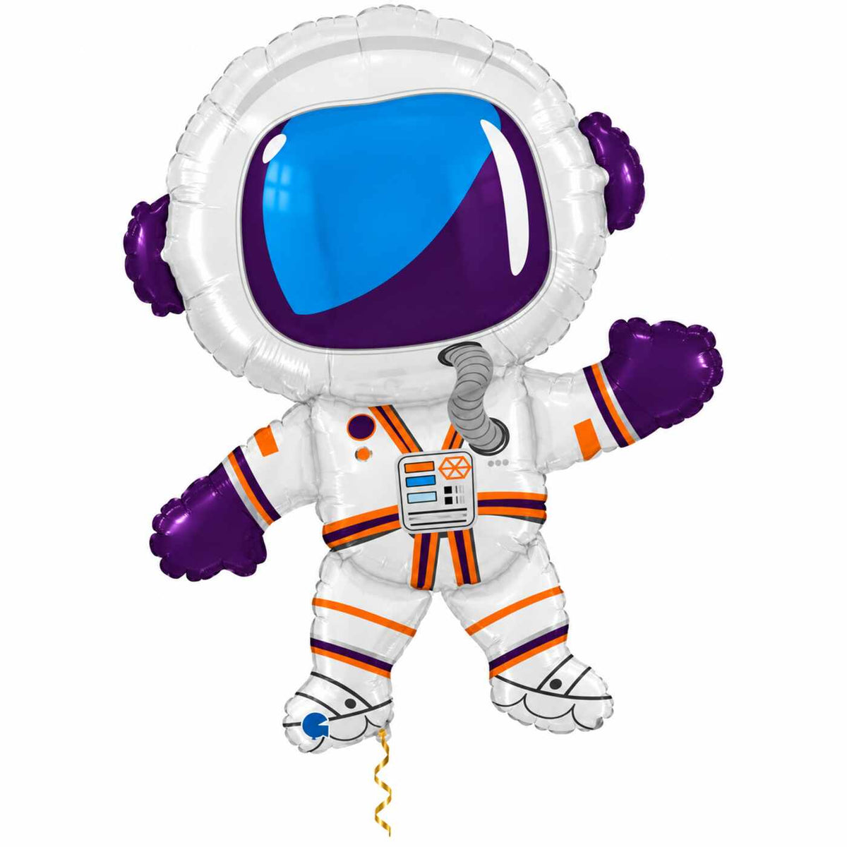 Astronaut Helium XL Ballon met dun metallic gouden lint op witte achtergrond – Ballonnenshop.nl