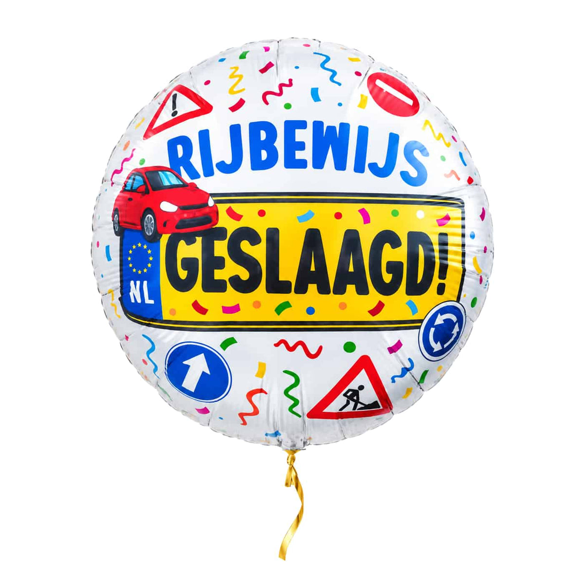 Auto Rijbewijs Geslaagd Helium Ballon - Gevuld Met Helium - 46 cm – met helium gevuld, met gouden lint