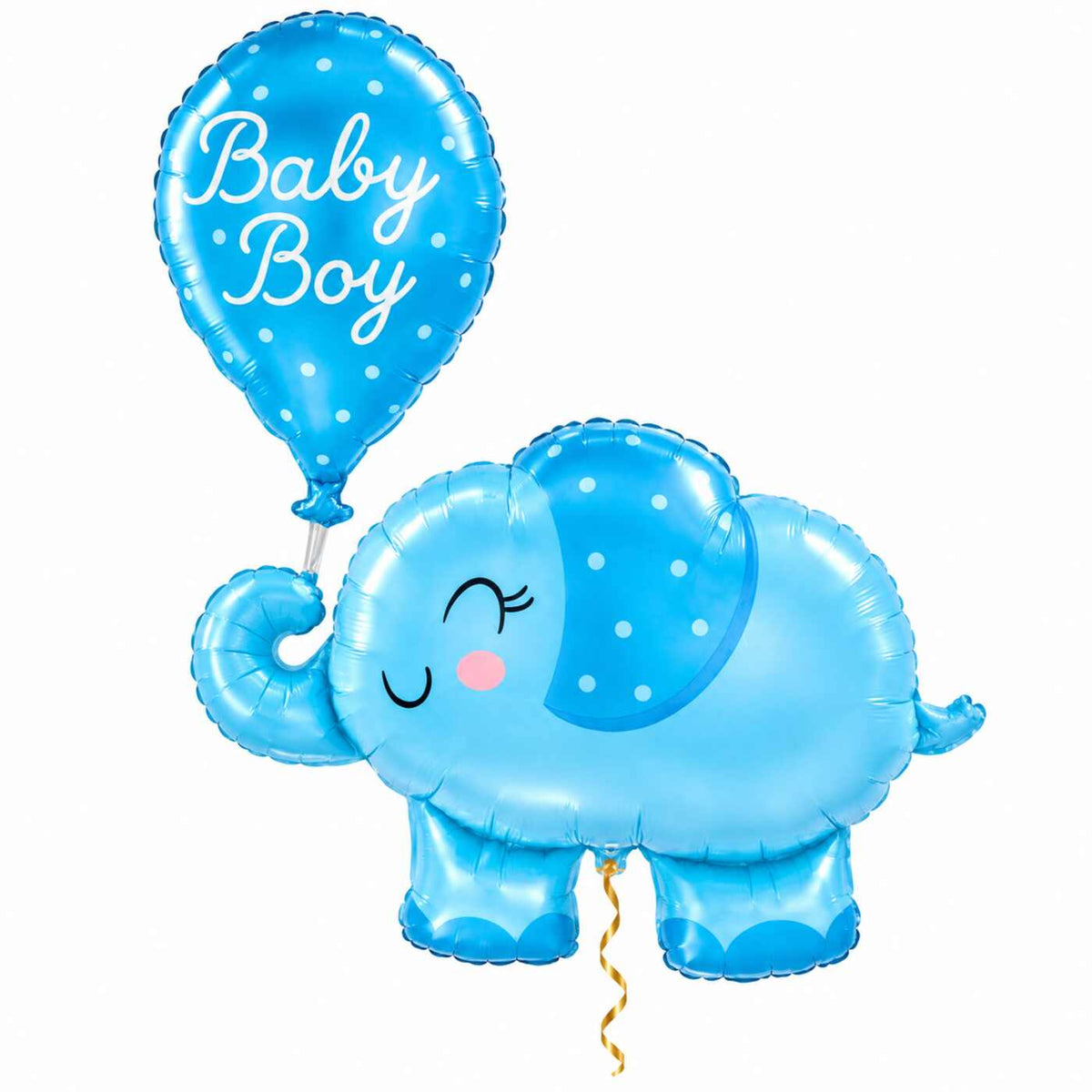 Baby Boy Blauw Olifantje XL met dun metallic gouden lint op witte achtergrond