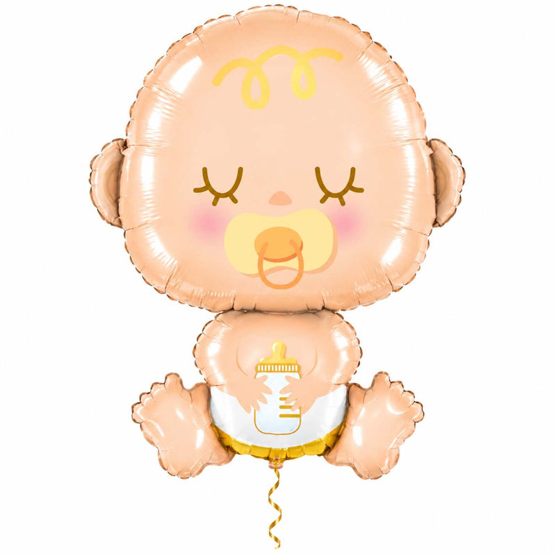 Baby Helium XL Ballon met dun metallic-gouden lint op witte achtergrond – Ballonnenshop.nl