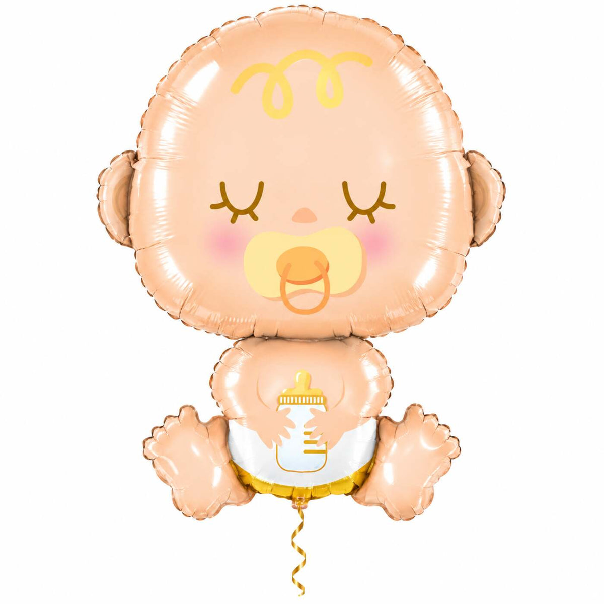 Baby Helium XL Ballon met dun metallic-gouden lint op witte achtergrond – Ballonnenshop.nl