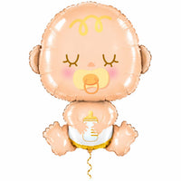 Baby Helium XL Ballon met dun metallic-gouden lint op witte achtergrond – Ballonnenshop.nl