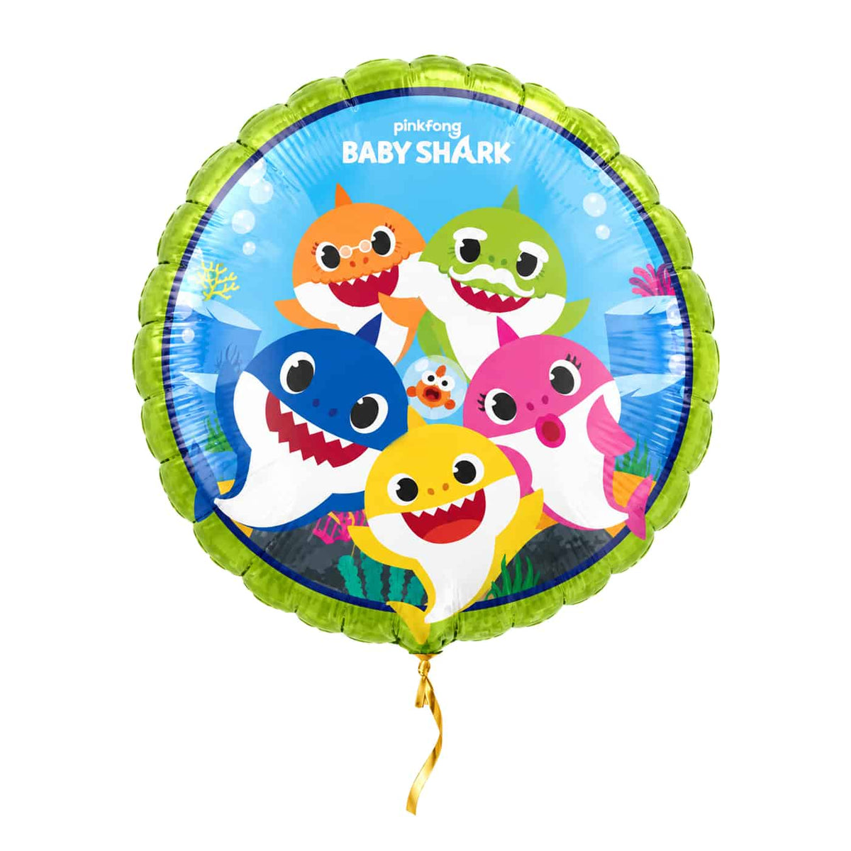 Baby Shark Helium Ballon – met helium gevuld, met gouden lint