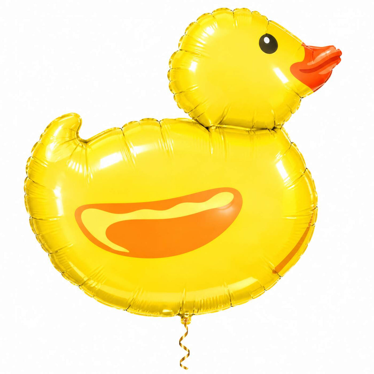Badeend Helium Ballon met dun metallic-gouden lint op witte achtergrond – Ballonnenshop.nl