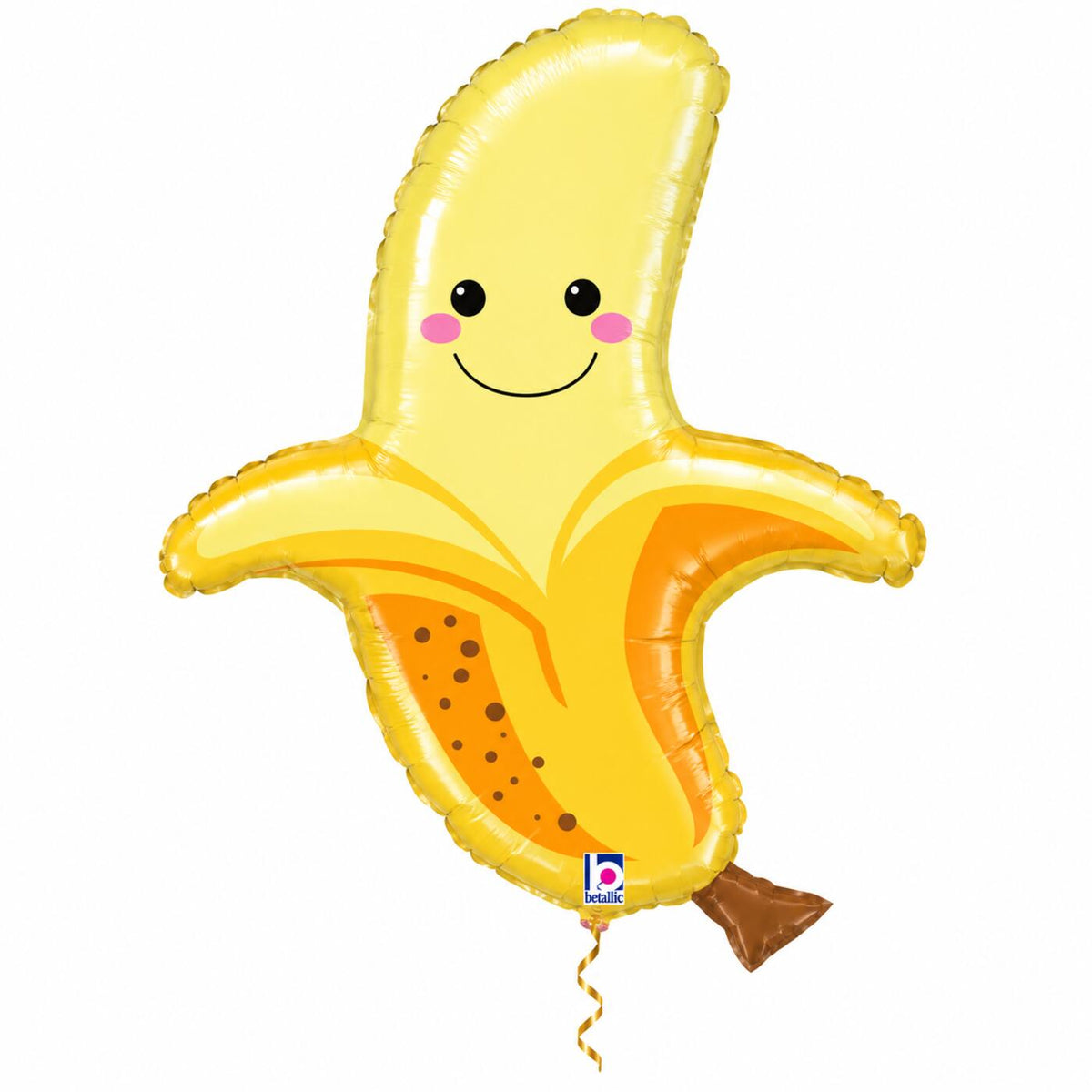 Banaan Helium XL Ballon met dun metallic gouden lint op witte achtergrond – Ballonnenshop.nl