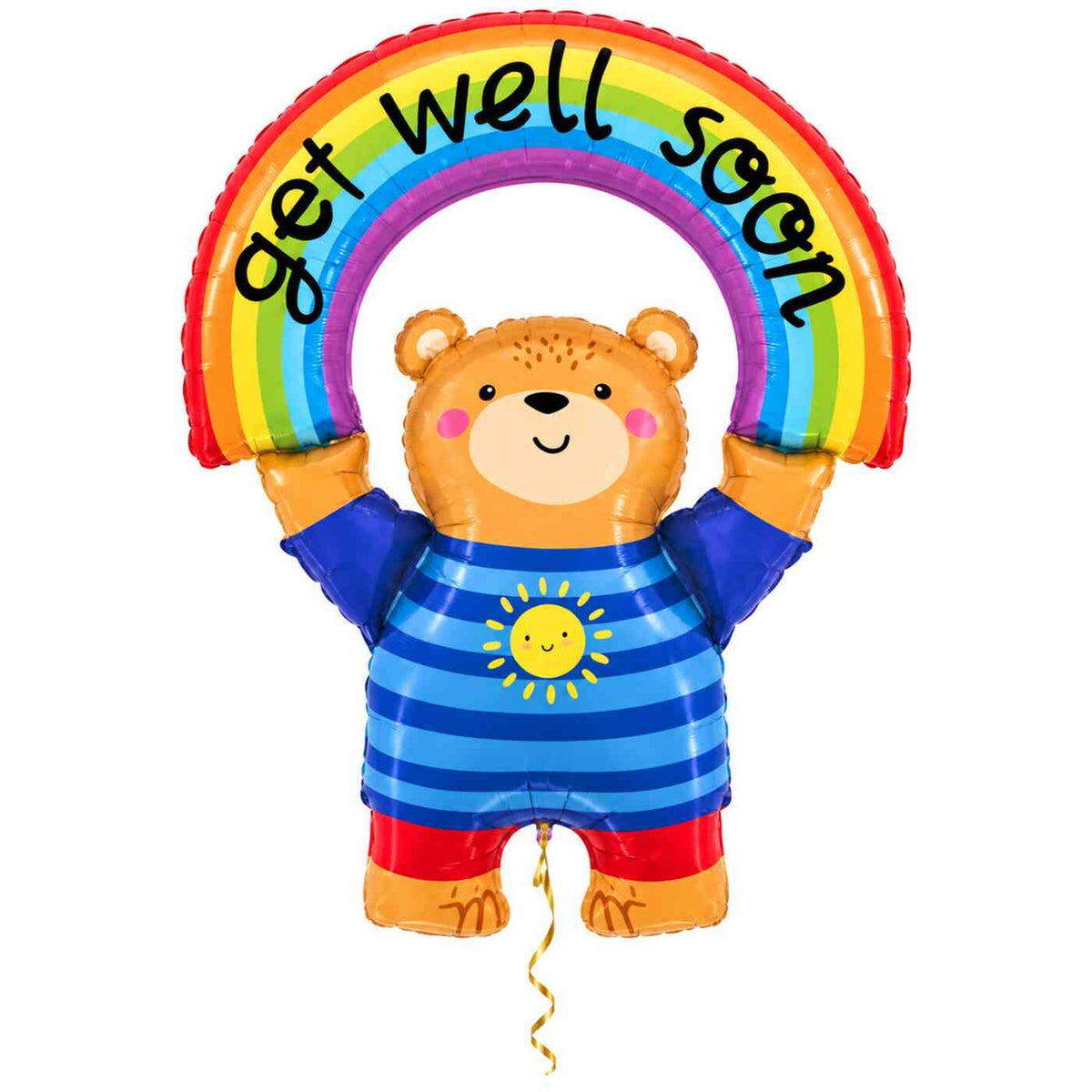 Beer Get Well Soon Regenboog XL met dun metallic gouden lint op witte achtergrond – Ballonnenshop.nl