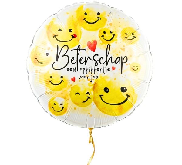 Beterschap Smiley Opkikker Ballon - Gevuld Met Helium - 43 cm - Ballonnenshop.nl