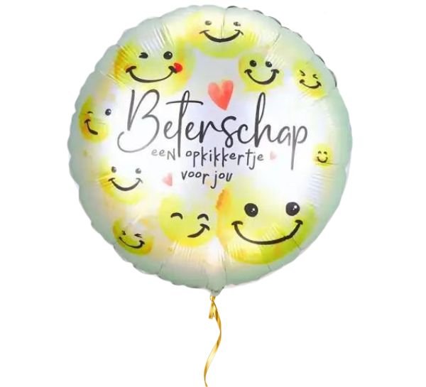 Beterschap Smiley Opkikker Helium Ballon - Gevuld Met Helium - 43 cm - Ballonnenshop.nl