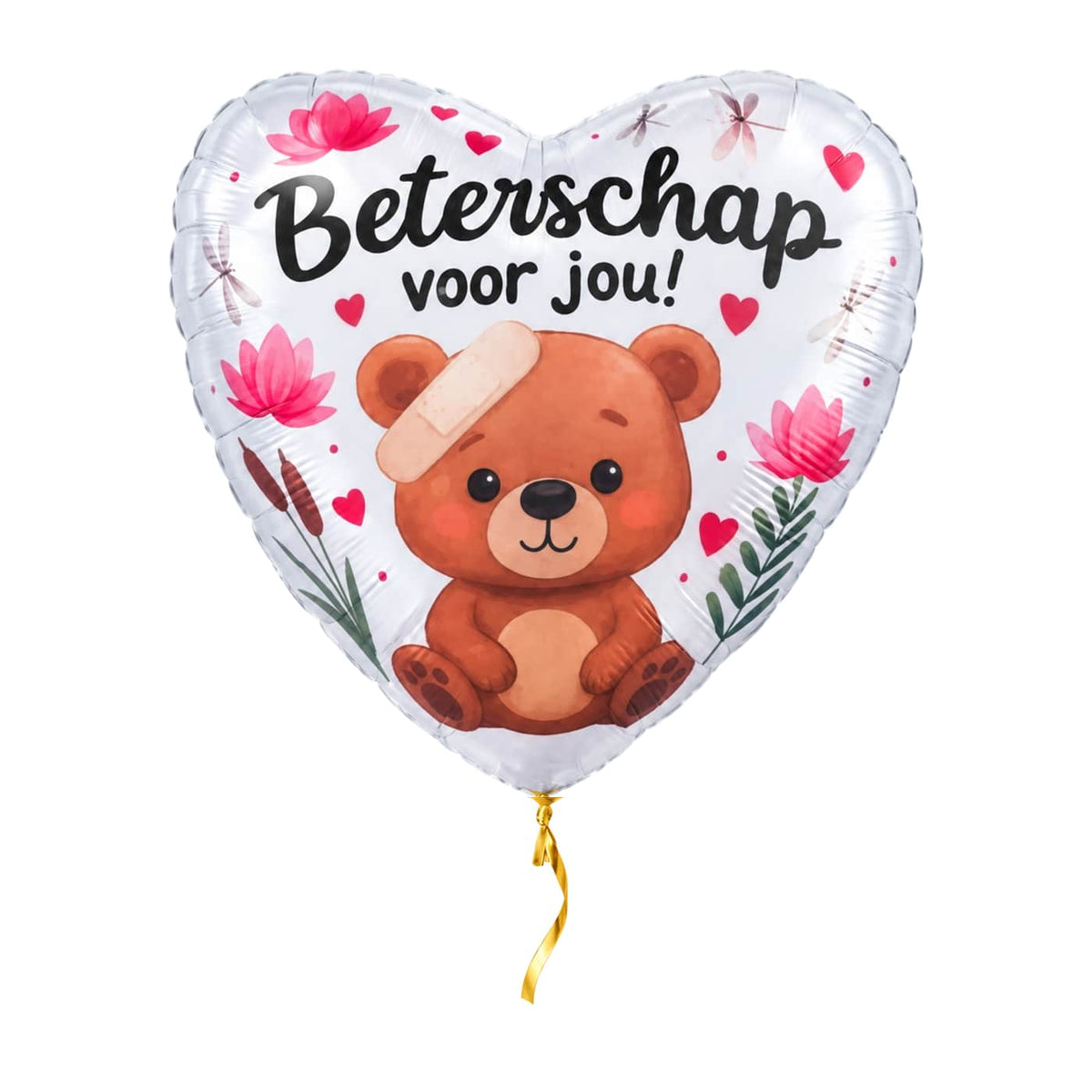 Beterschap voor jou ballon – met helium gevuld, met gouden lint