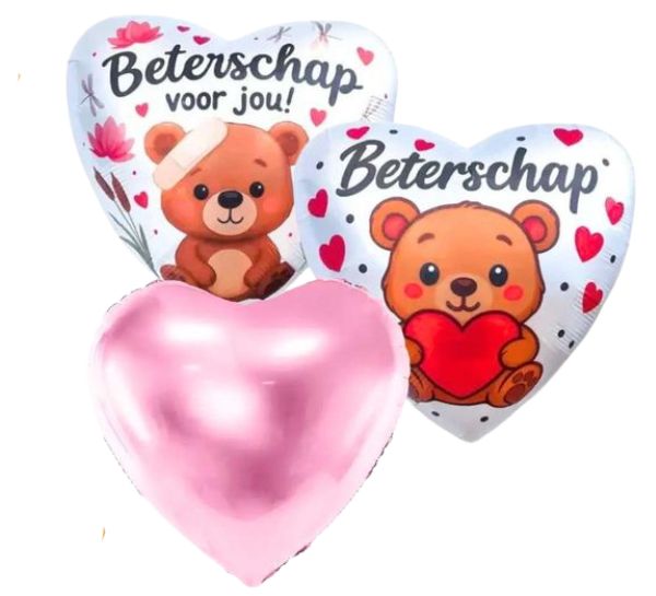 Beterschap Voor Jou! Trosje Helium Ballonnen Roze - Gevuld Met Helium - 46 cm - Ballonnenshop.nl